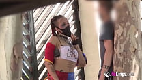 Punk Harley Quinn cosplayer bangs guys she meets in the street